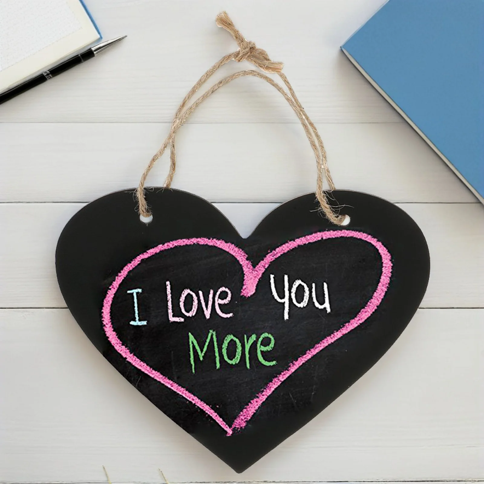1pcs Heart Shaped Chalkboard With Jute Rope Hanging Decorative Sign For Wedding Party Favors Christmas Table Bar Counter Kids