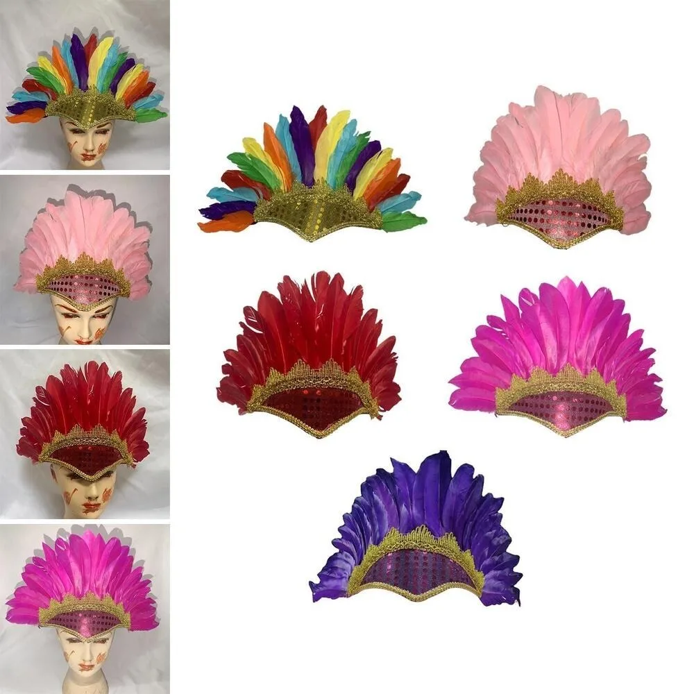 Colorful Feather Headdress New Head-mounted Feather Colored Headwear Adjustable Chief Headdress Fancy Dress Party