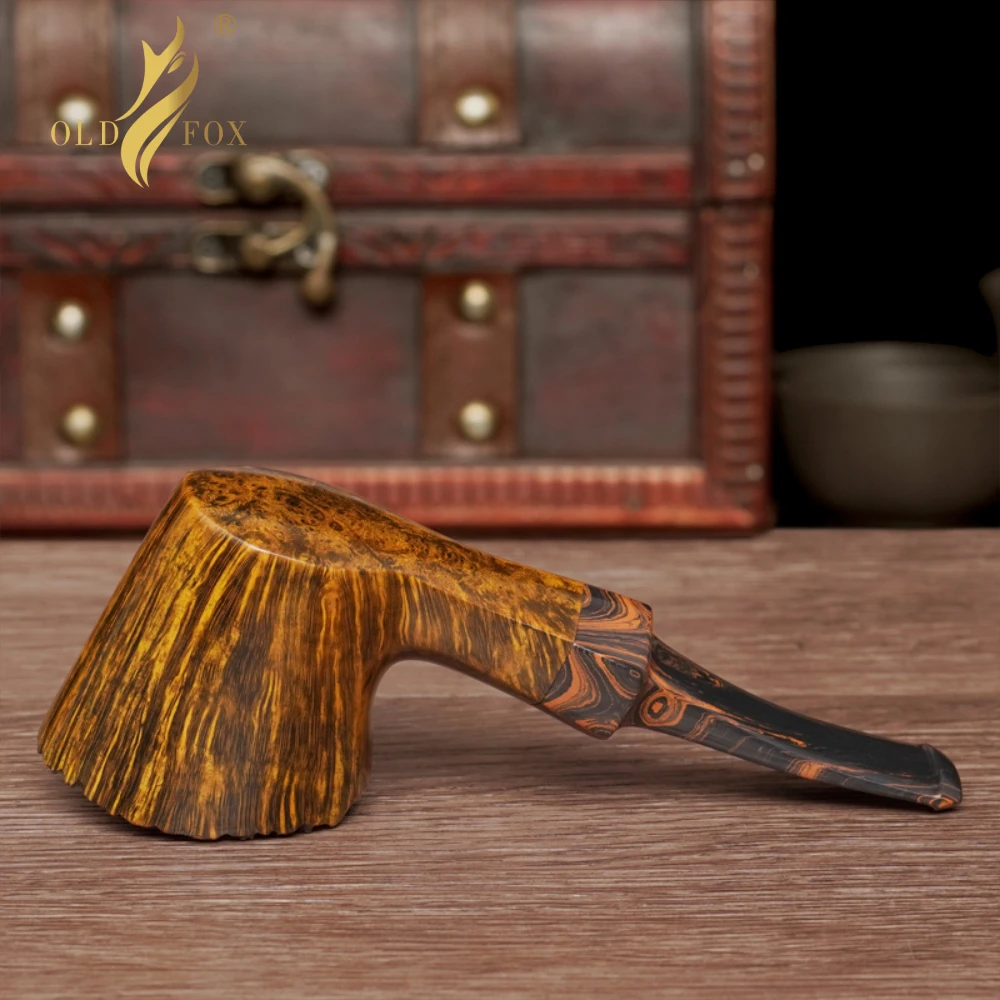 OLD FOX Gold Contrast Smooth Finish Hand Carved Briar Pipe With Cumberland Mouthpiece Handmade Tobacco Smoking Pipe For Men