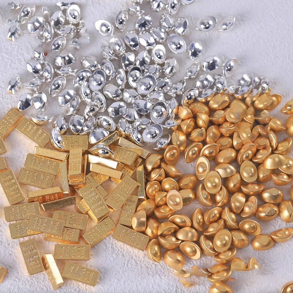 20Pc Simulation Mini Gold Ingot Gold Bar Alloy Cabochon Jewelry Crafts Small Ornaments DIY Dollhouse Decoration Pretend Play Toy