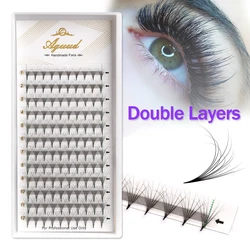 AGUUD Double Layer Pointy Base Premade Fans Lash Extension 6D Fluffy Mega Volume Eyelash Soft Silk Double Layers Fan Faux Cilios