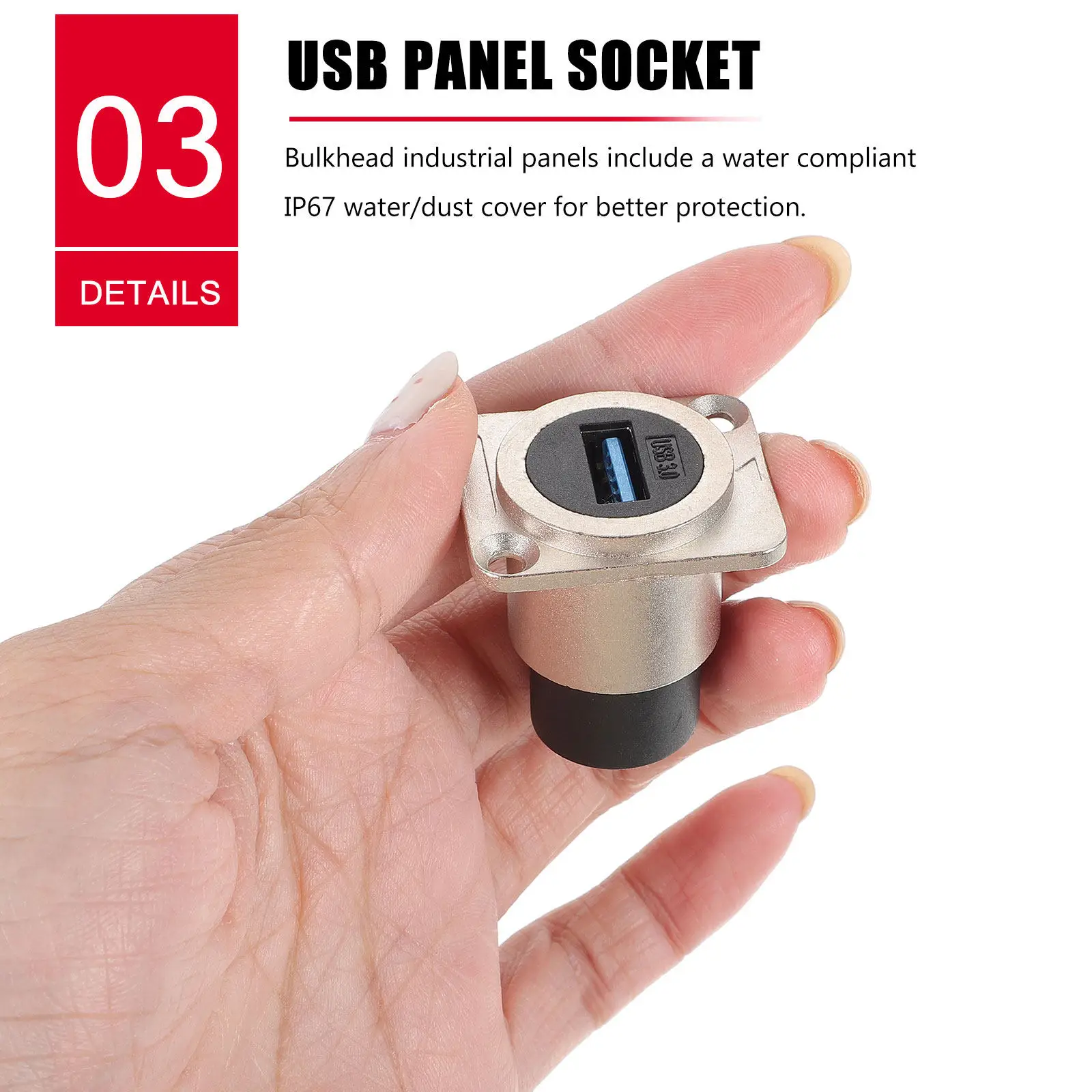 2Pcs USB Bulkhead Connector USB 3.0 Flush Mount Panel Coupler Flame Retardant Uv Resistant Phosphor Bronze Contacts Industrial
