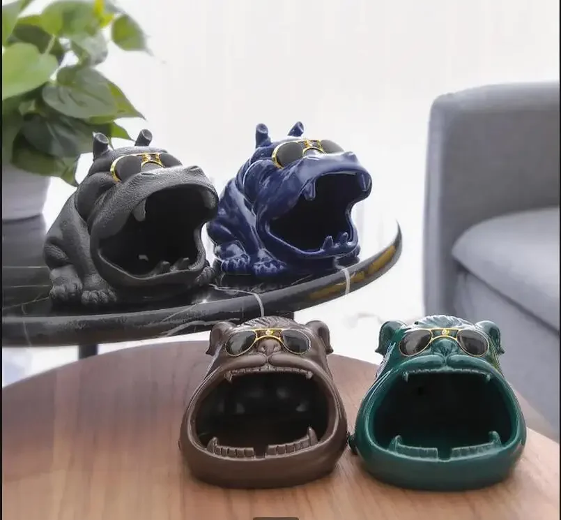 Cartoon Dog/hippo Ceramic Ashtray Anti-fly Ash Storage Box Decorative Ornaments Soot Tray Decoration Furnishing Crafts