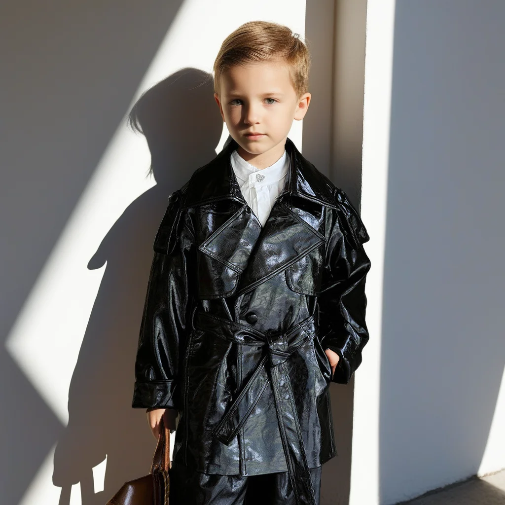 

Teens Kids Leather Jacket Spring/Autumn Fashion Boys Girls Faux PU Classic Motorcycle Coat Casual Children Windproof Outerwear