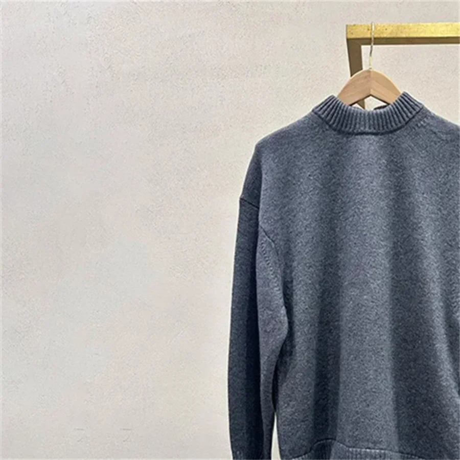 2025 women new style grey knitted dress bow round neck long sleeves mini slim dress