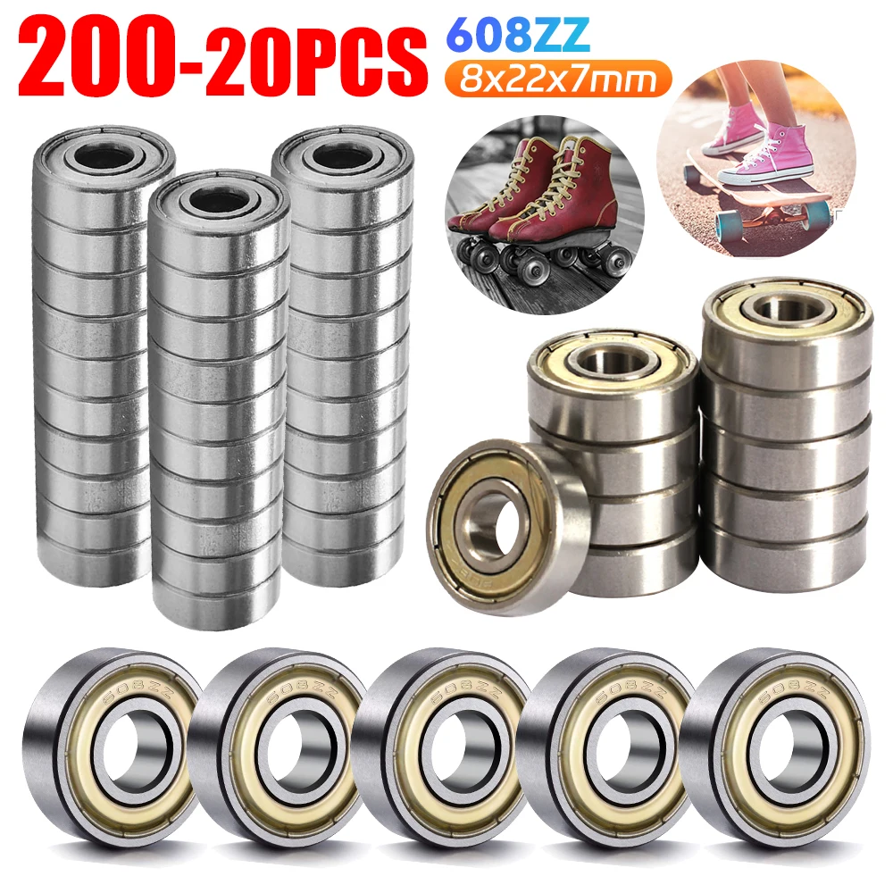 20-100pcs 608ZZ Ball Bearings Carbon Steel Single Row 8x22x7mm Deep Groove Miniature Bearings for Skateboard Scooter