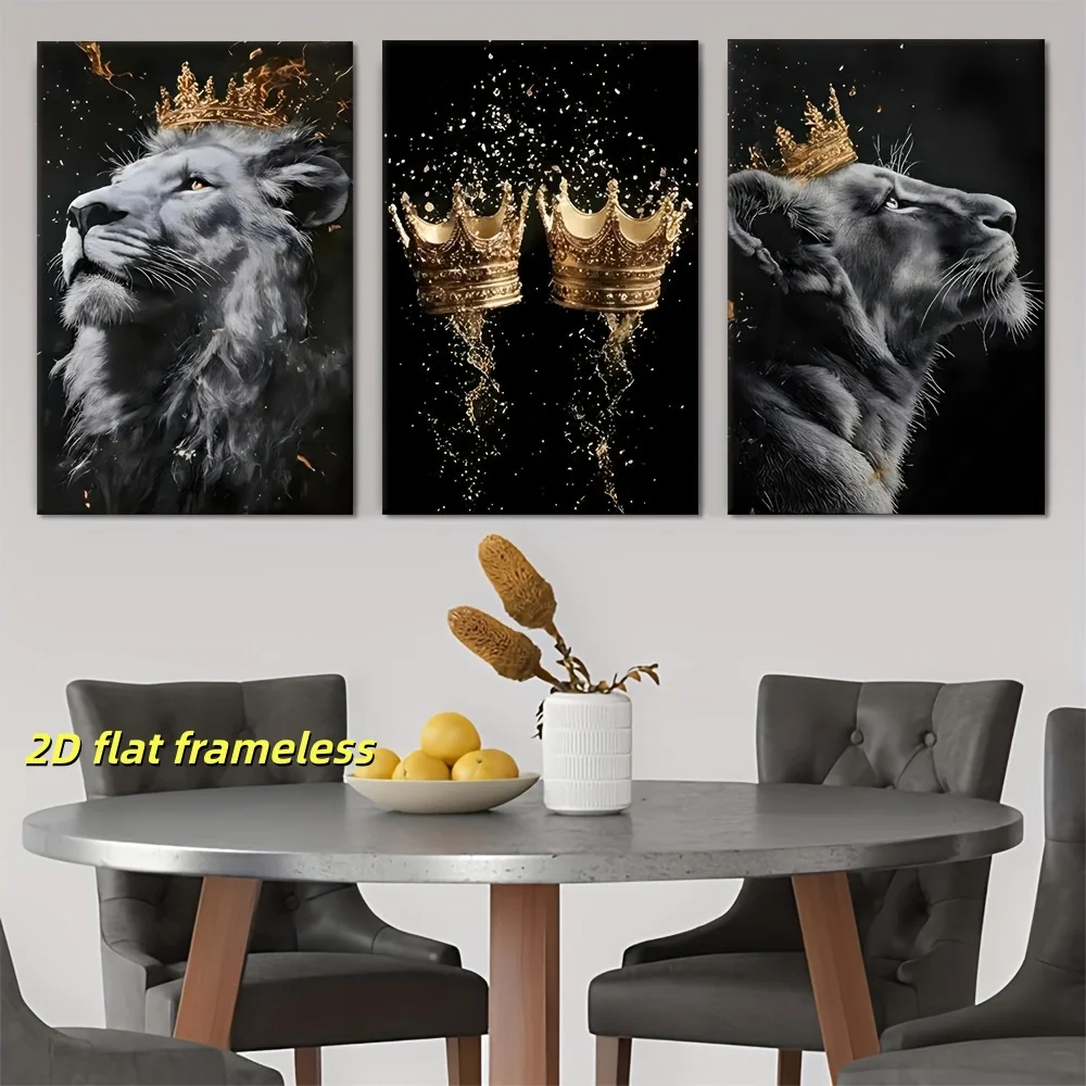 3 Cuadros Decorativos de la Corona del Rey León, Arte Animal Moderno y Simple, Decoración de Pared para el Hogar, Impresión Plana 2D, Cuadros sin Marco