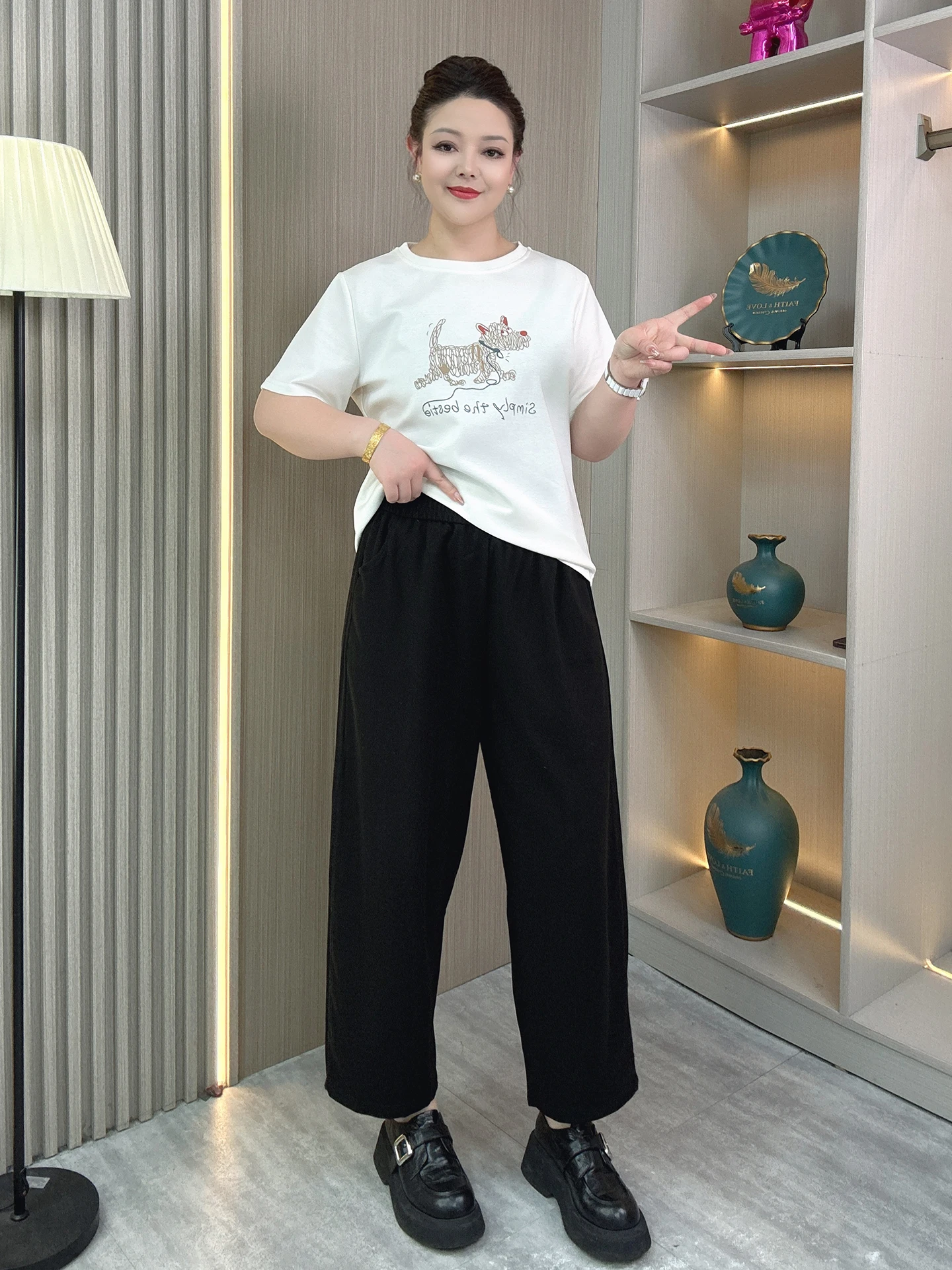 

High Waist Wide Leg Pants plus Size Spring New Style Casual Loose Slimming Eighteen Grandma Pants for plus Size Women