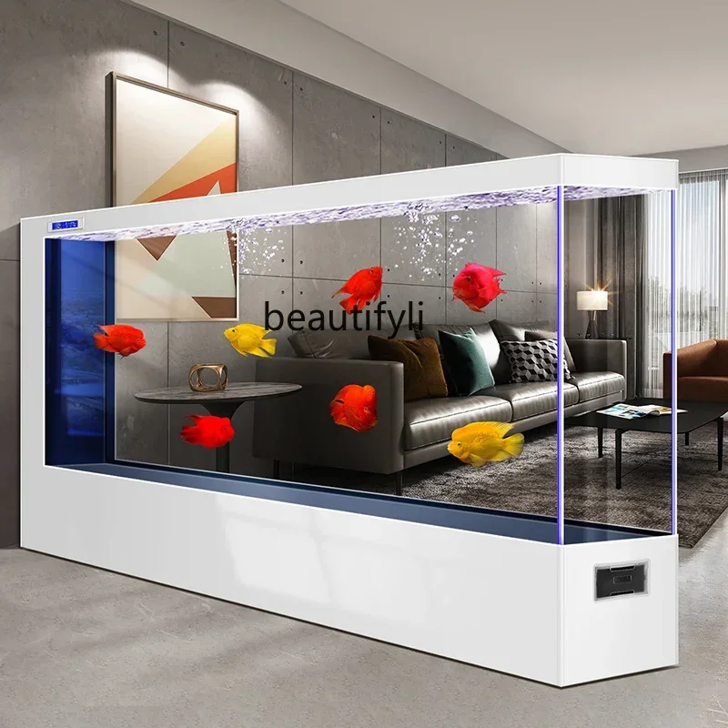 cqyLiving room screen ultra-white fish tank medium and large ecological floor glass aquarium water-free smart