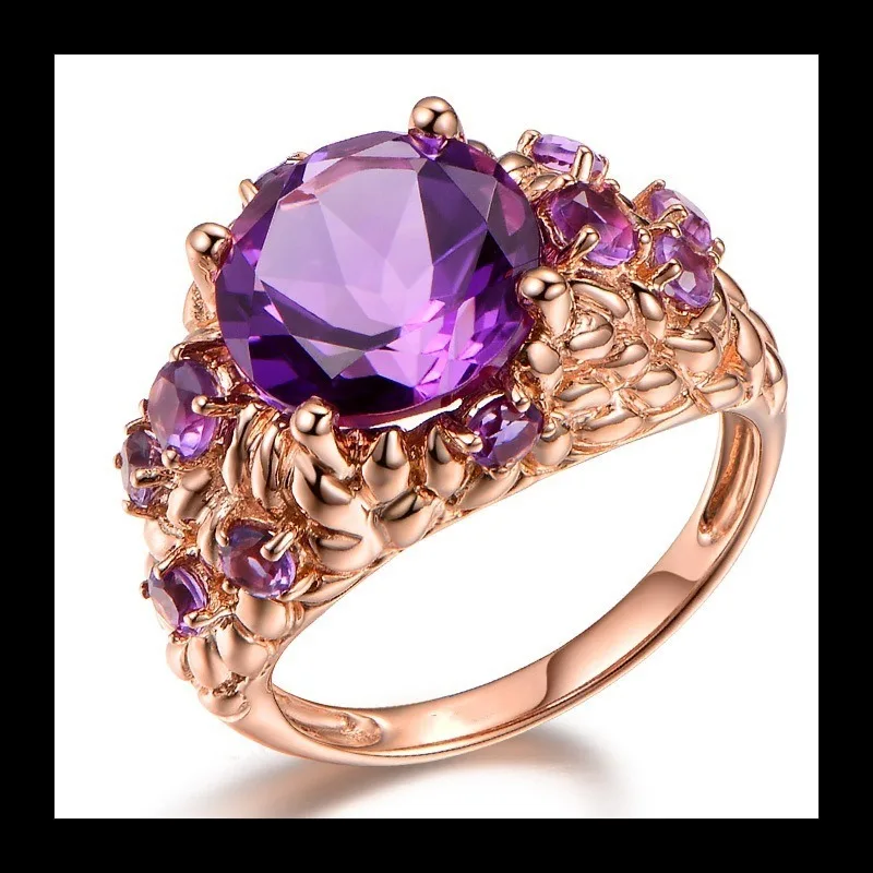 

Женское роскошное кольцо Zhenrong с синтетическим овальным аметистом, позолота 18 карат с цветными драгоценными камнями