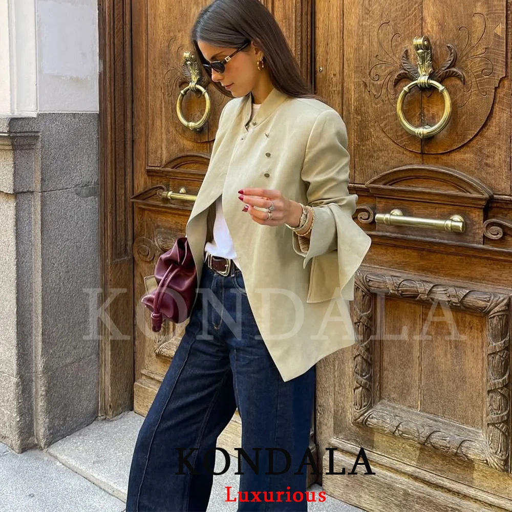 

KONDALA Vintage Office Lady Satin Blazer Green Solid Turtleneck Loose Blazer Fashion 2026 Spring Summer Holiday Female Blazer