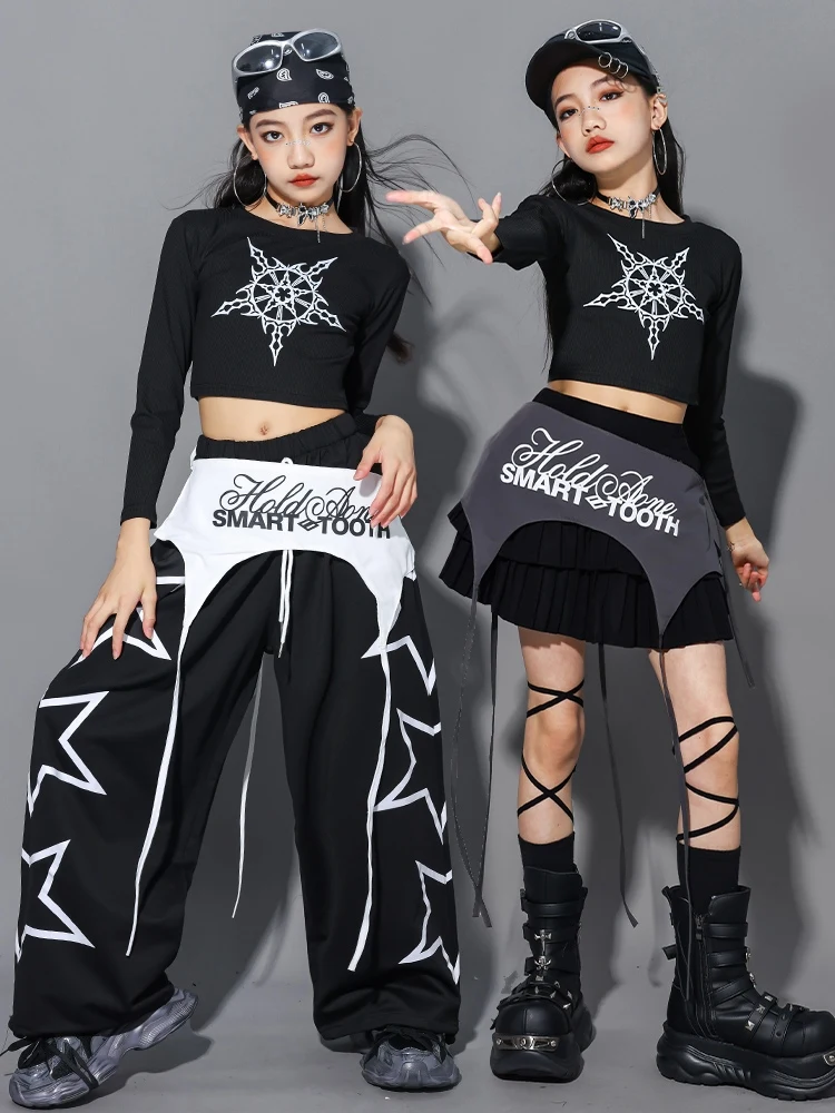 Kinderen Hip Hop Dans Kostuums Meisjes Zwarte Kpop Outfit Crop Top Shuffle Broek Hip Hop Street Dance Wear Mode Kleding AMY2517