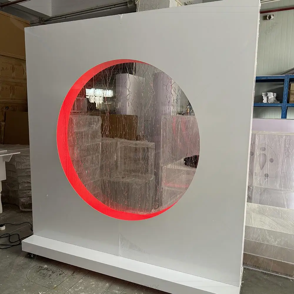 

Factory Luxury Wedding Welcome Stand Arch PVC Round Clear RGB Light Acrylic Waterwall Backdrop