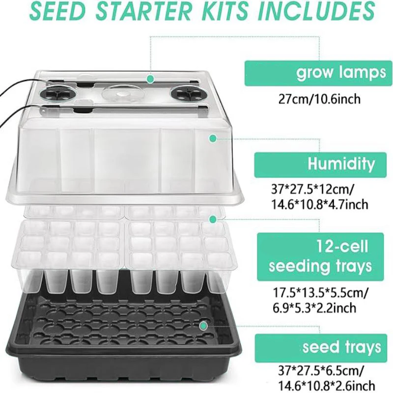 Seed Germination Tray with Grow Light, 48-Hole Seed Germination Kit, Dimmable and Automatic Timer for Novice Seedling Nurseries