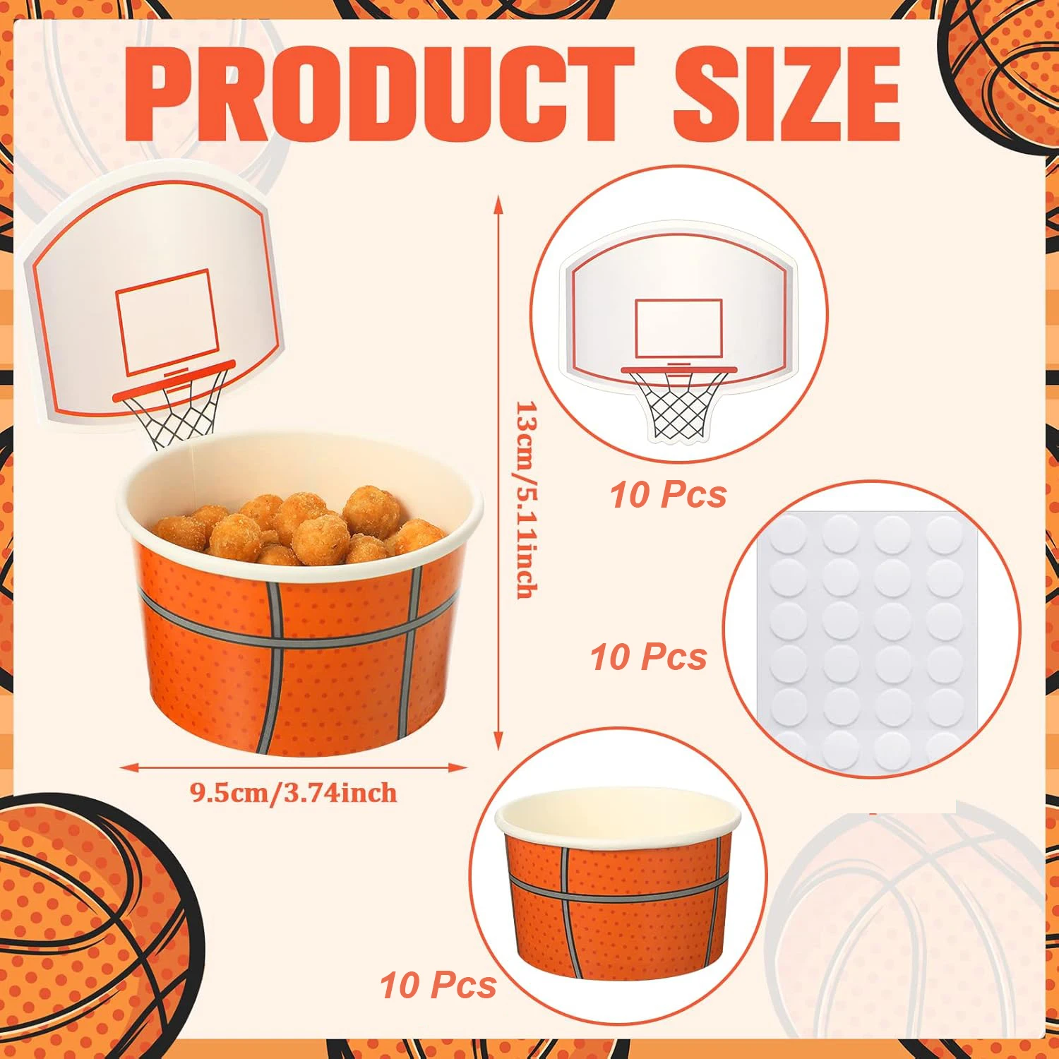 Basketball Hoop Snack Cups with Cards Disposable 8 oz Treat Food Bowls for Basketball Party favor 10 Pcs