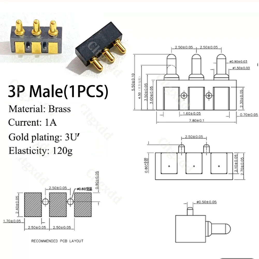 Männlicher & Weiblicher Seitlich Montierter Pogo-Pin-Steckverbinder 2P 3P 4P 5P SMD Federkontakt-Ladebuchse für Smartwatches/Elektronische Geräte – Detail 14