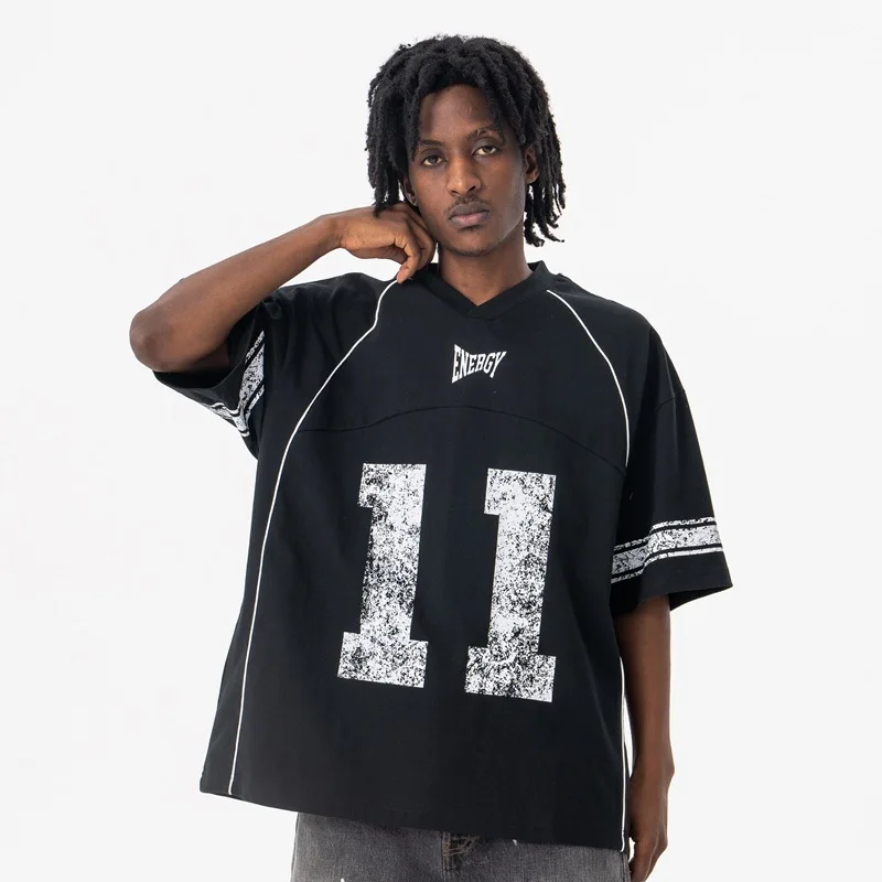 

Мужская футболка свободного кроя, весна-лето, новая, повседневная, хлопковая, с V-образным вырезом, с принтом, модная мужская одежда для активного отдыха