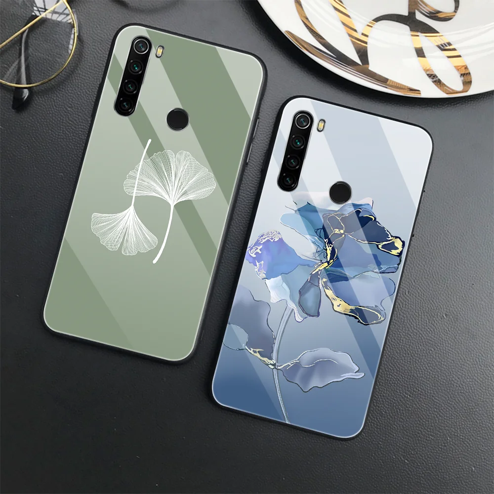 Funda de teléfono de vidrio templado de lujo para Redmi Note 10Pro 9 Pro Max 10 4G 9T 10S Poco F3 11 11S 5G F2Pro Ginkgo Leaf Coque Capa