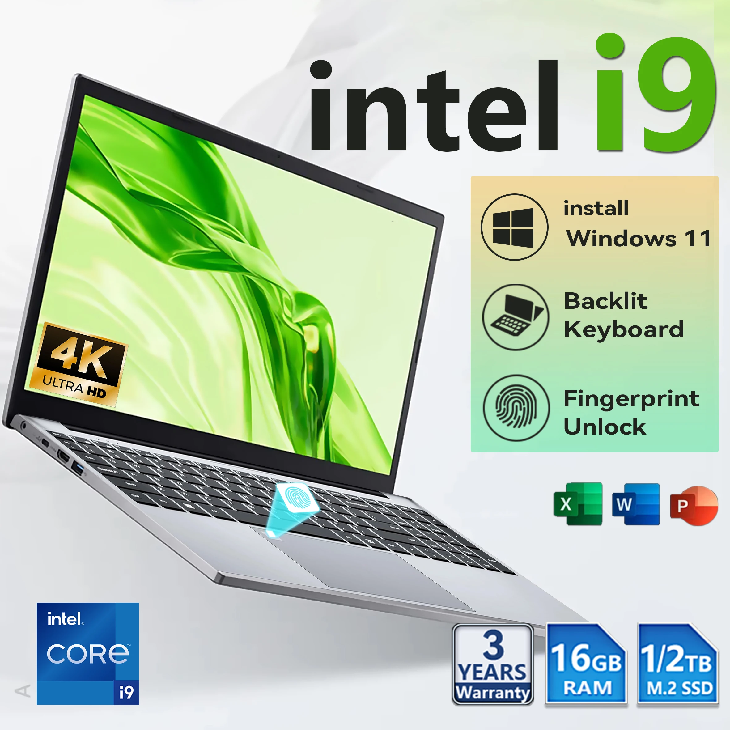 2026 Windows 11 15.6' Ultra Slim Portable Laptop Intel Core I9-9900U 16GB RAM 1TB 2TB SSD Fingerprint Office Gaming Laptop PC