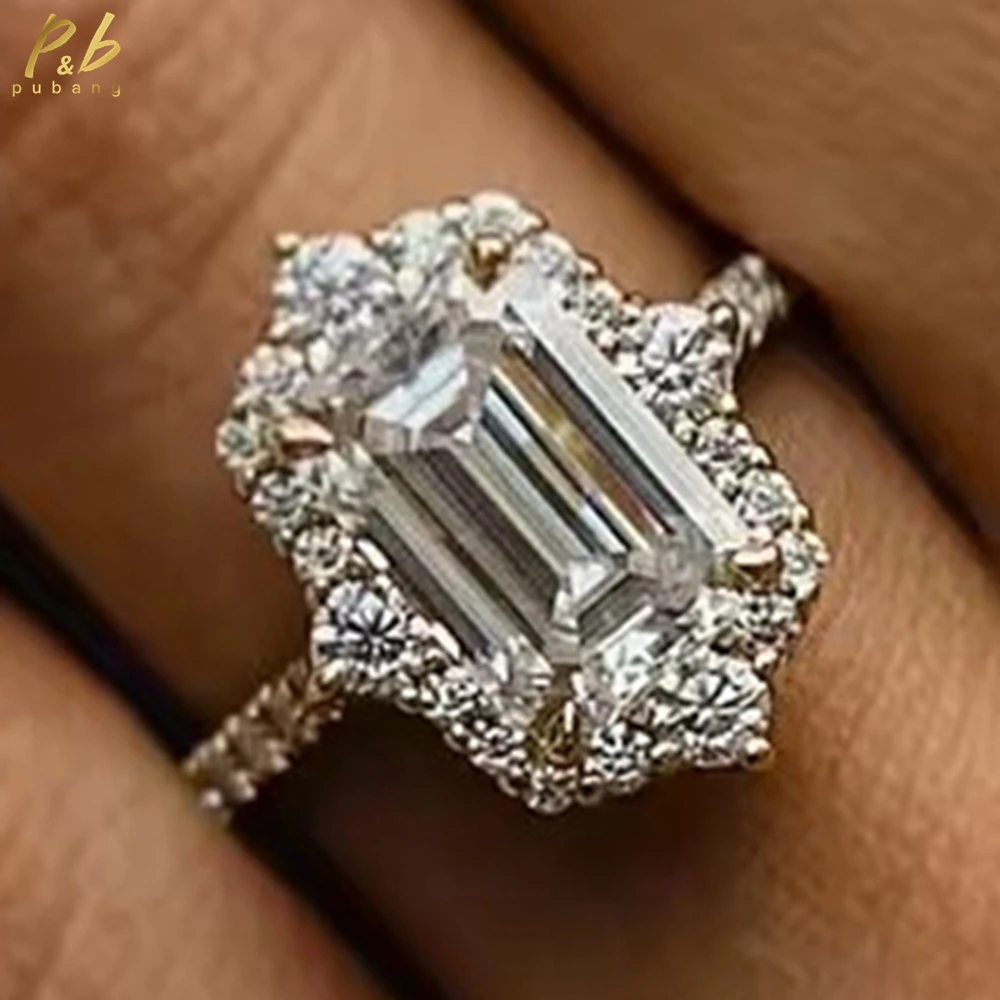 

PuBang 3EX VVS1 D Цвет Муассанит Обручальные Кольца 5 Карат Изумрудная Огранка Сертифицированные Ювелирные Изделия из Твердого Золота 14 К Для Женщин Подарки