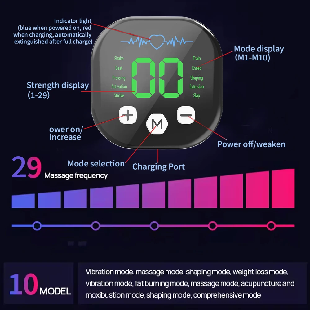 Professional EMS Muscle Stimulator Belt - Smart Ab Trainer with Wireless Charging for Home Fitness Body Toning