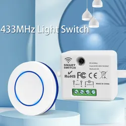 RF 433MHz telecomando senza fili interruttore della luce 220V 110V 10A ricevitore relè Mini pulsante rotondo interruttore del pannello a parete per lampada a LED