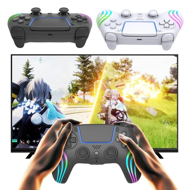وحدة تحكم ألعاب لاسلكية لجهاز PS 5/PS 5 Slim/PS 5 Pro/PC BT 4.0 مع مقبس 3.5 ملم وزر برمجة لوحة اللمس