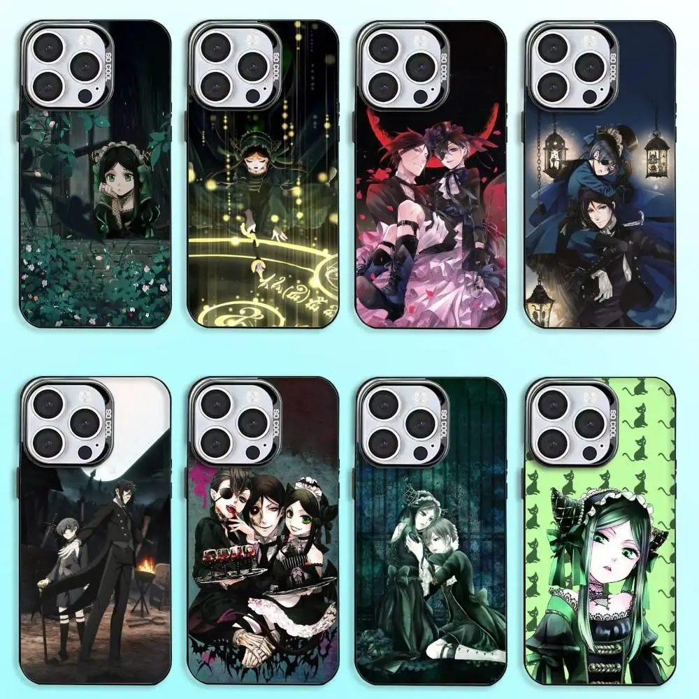 

Black Anime B-ButlerS Phone Case For iPhone17,16,15,14,13,12,11 Plus,Pro Max Colored Silver Plated Inside Cover
