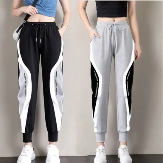 

Womens Stitching Sports Pants Female High Waist Loose Casual Ankle-Tied Harem Pants Spring and Summer Sweatpants Pants