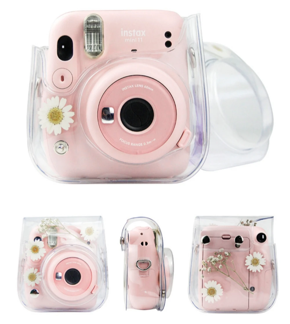 Funda transparente para cámara instantánea, bolsa protectora con correa ajustable para el hombro para Fujifilm Instax Mini 12/11