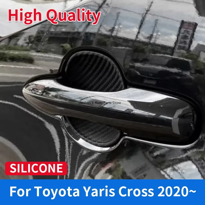 

High Quality Silicone Car Styling External Accessories 4 PCS Carbon Fiber Door Handle Bowl Trim for Yaris Cross 2020~ Stickers