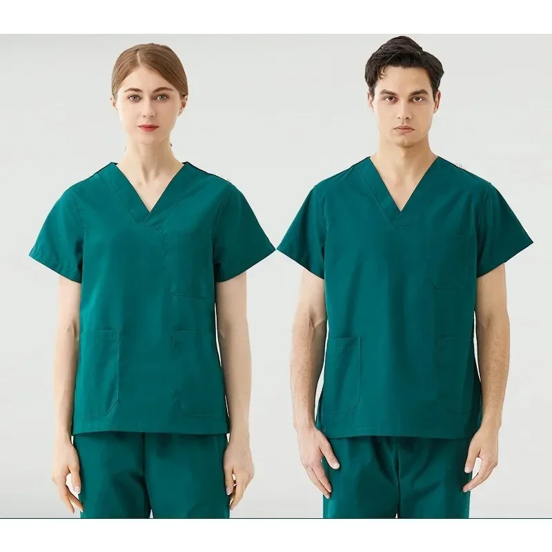 Cheap Wholesale Sales Scrub Set Nurse Workwear Scrubs Nursing Uniforms V Neck Women Men Solid Color Doctor Working Suit