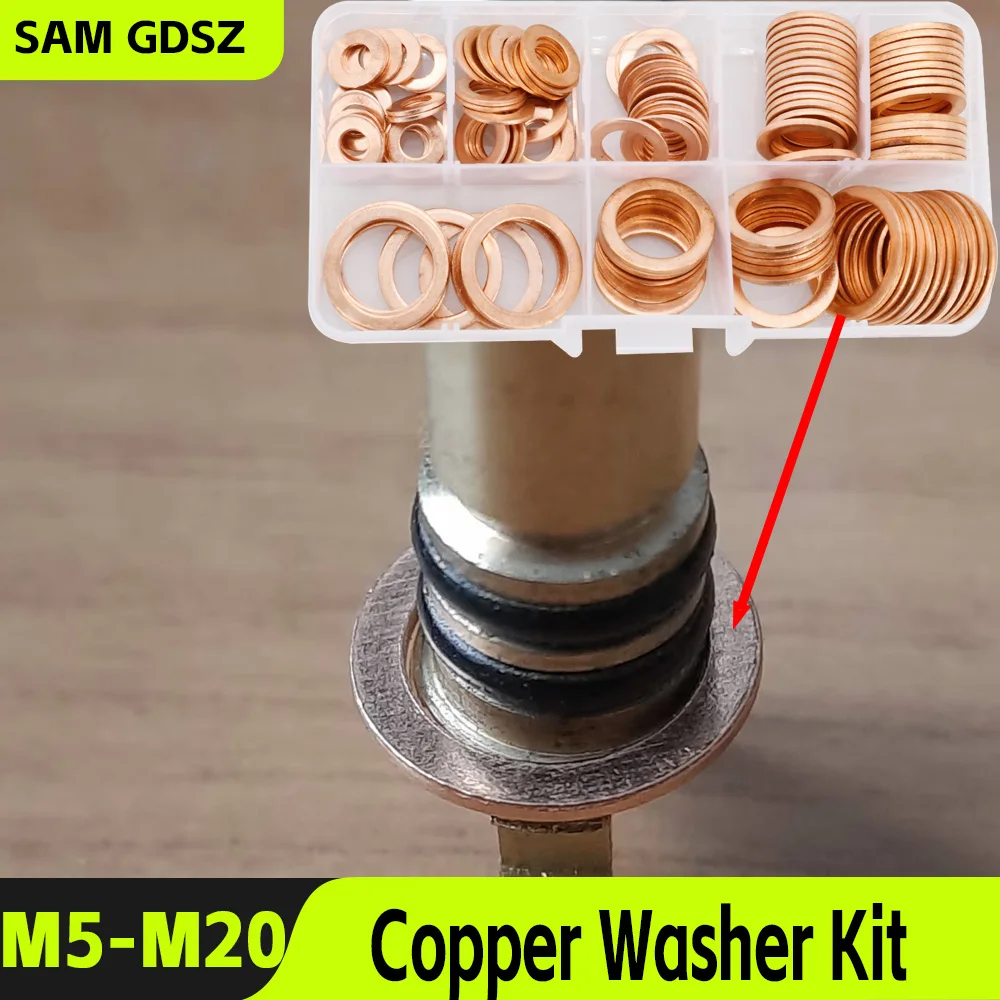 M5 M6 M8 M10 M12 M14 M16 M18 M20 Solid Pure Copper Washers Sump Plugs Oil Proof Sealing Gaskets Copper O-ring Seal Kit