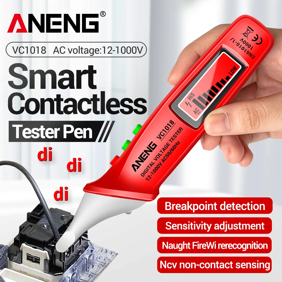 

Интеллектуальный измеритель напряжения переменного тока ANENG VC1018 (1000В) с функцией NCV, вольтметр, умный сенсорный детектор с зуммером для цифровых электроинструментов