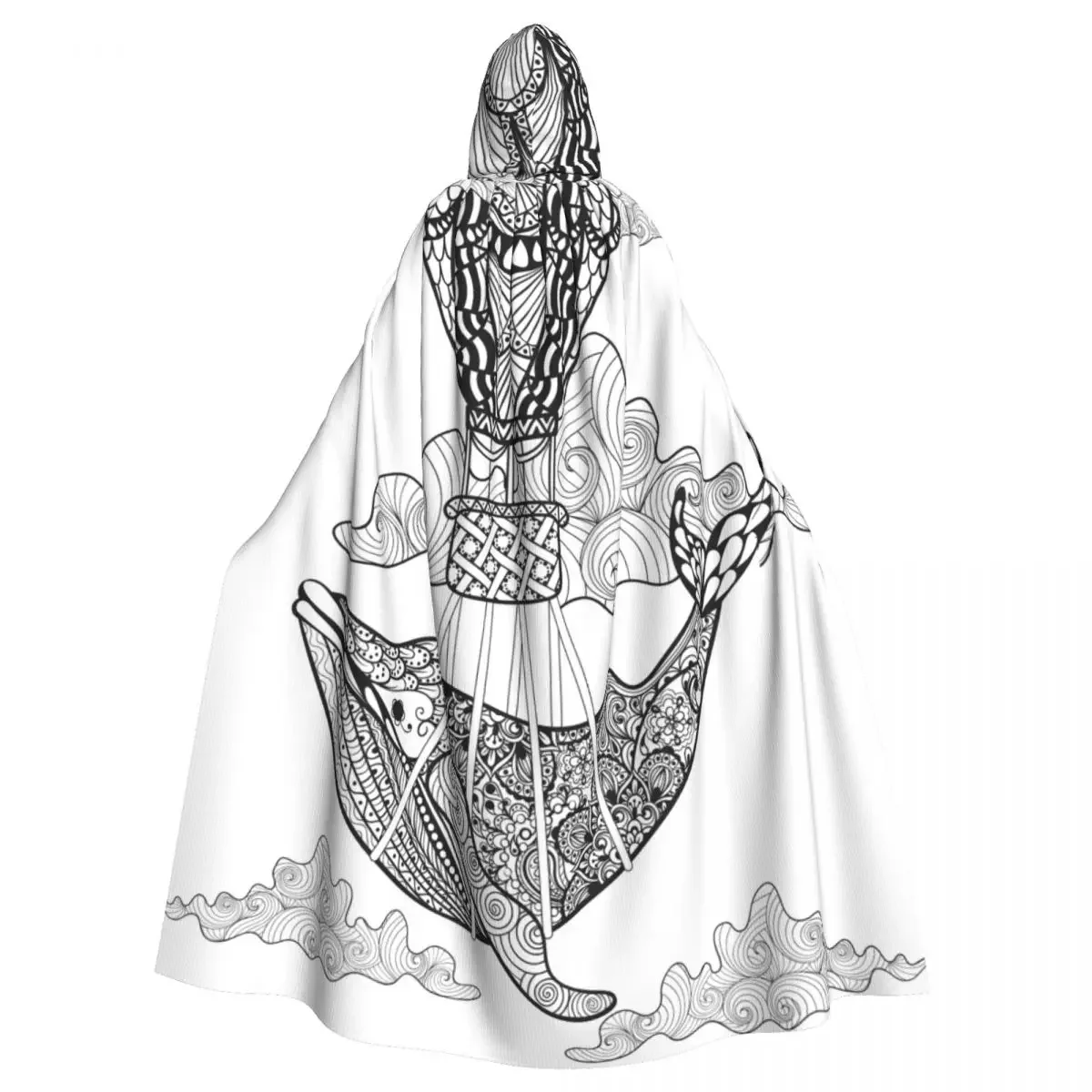 Unisex Witch Party Reversible Hooded Adult Vampires Cape  Whale Flying With Artistic Air Balloon In Clouds