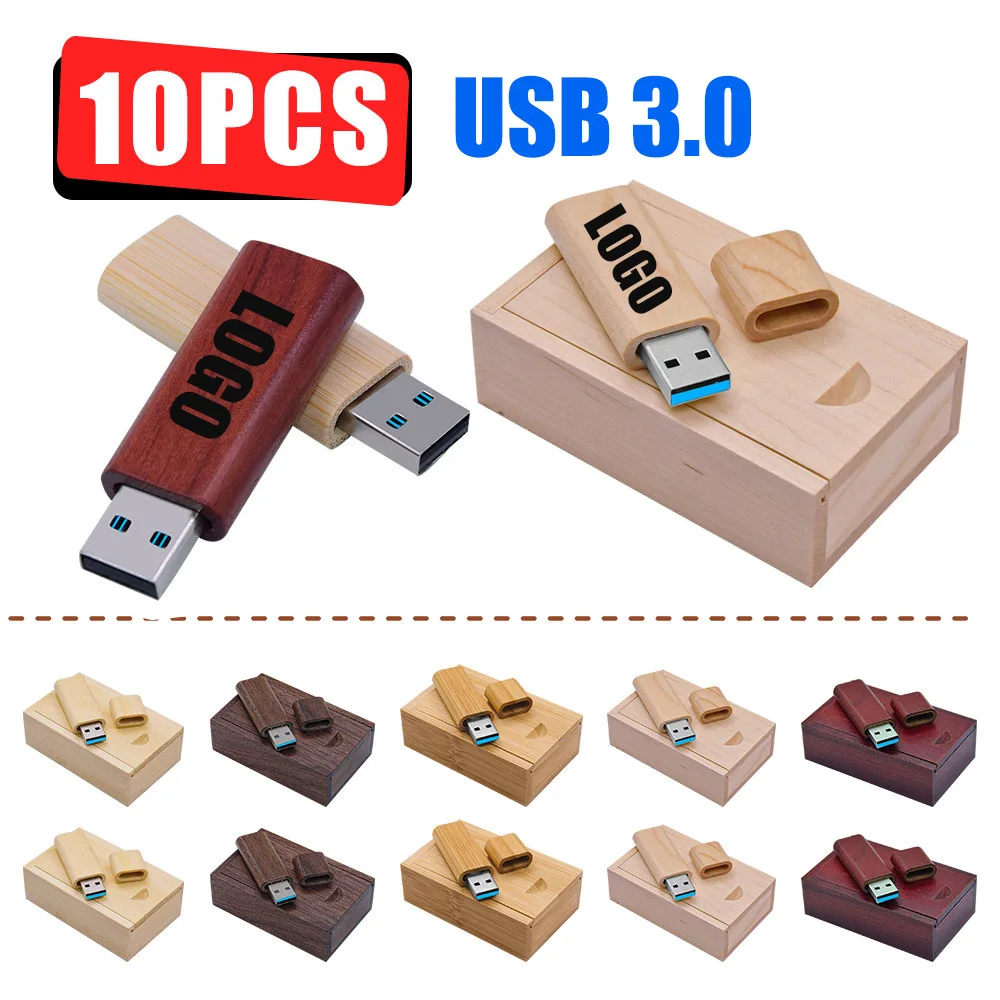 

10pcs/Lot Wooden USB Flash Drive 3.0 Pendrive 4GB 16GB 32GB 64GB Pen drive 128GB Memory Stick PHOTOGRAPHY Gifts Free LOGO