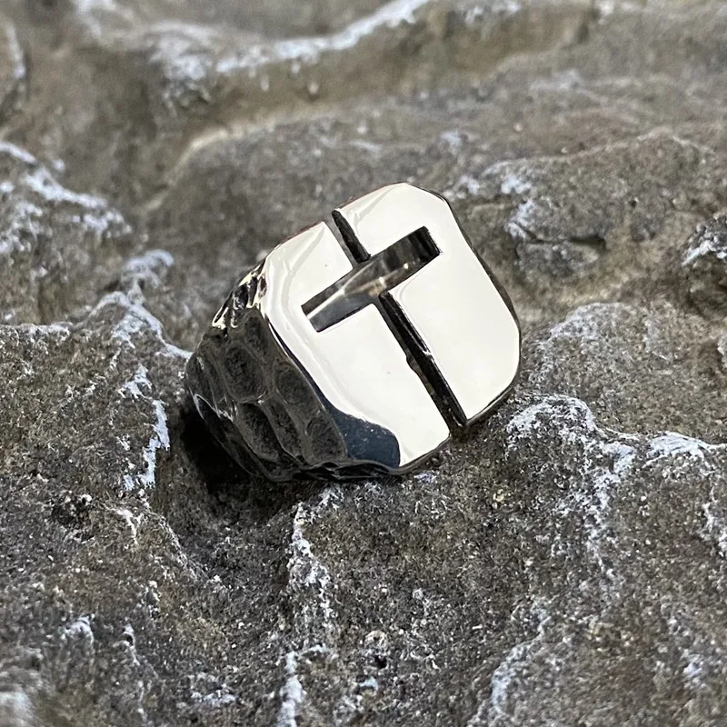 Cross Rvs Ring God Geloof Geometrische Vintage Punk Mens Ring Mode Gift Gothic Sieraden Goud Staal Kleur Hip Groothandel