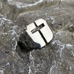 Cross Stainless Steel Ring God Faith Geometric Vintage Punk Mens Ring Fashion Gift Gothic Jewelry Gold Steel Color Hip Wholesale