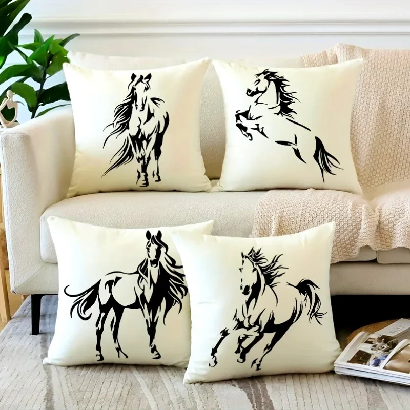 

Simple horse decoration pillow cover ultra-soft polyester material living room sofa back car pillow cover home decoration