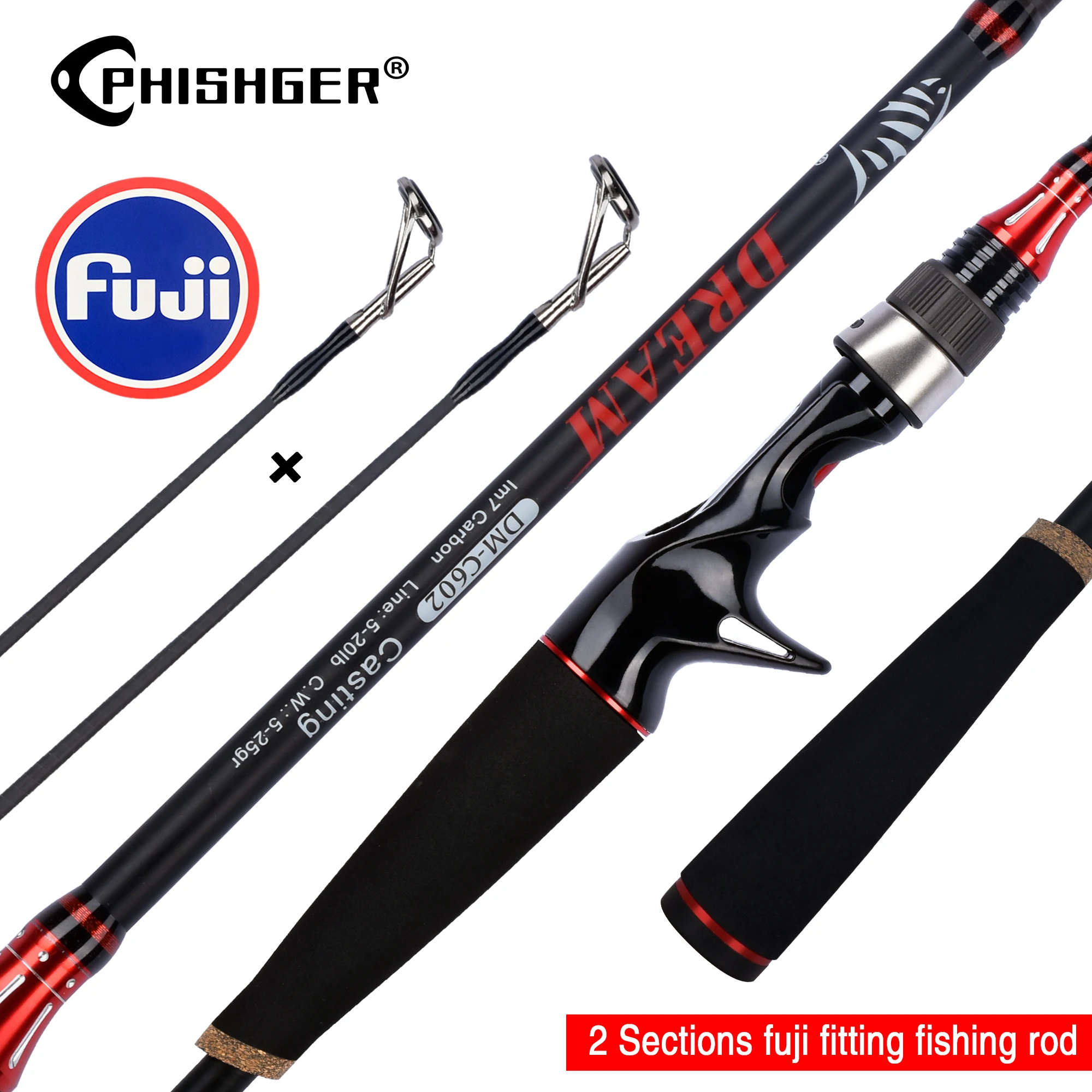 PHISHGER DREAM Spinning Casting Lure FUJI Fishing Rod 1.8m 2.1m T800 Carbon 2 Sections 2 TIP ML/M/MH 5-50g Baitcasting SURF POLe