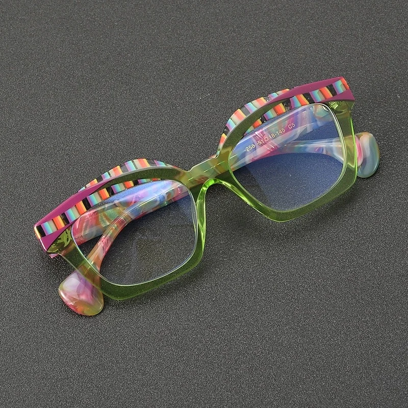 Belight البصرية خمر القط العين شكل اليدوية الملونة الجمع بين خلات الرجعية النظارات الإطار وصفة طبية عدسة 258