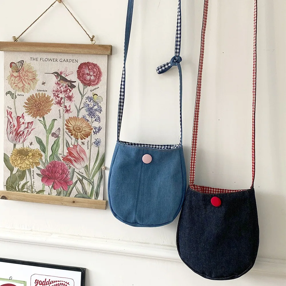 Casual schattige kleine vierkante tas geruite denim crossbody telefoonzakje dubbelzijdig beschikbare opbergtas raster schoudertas buiten