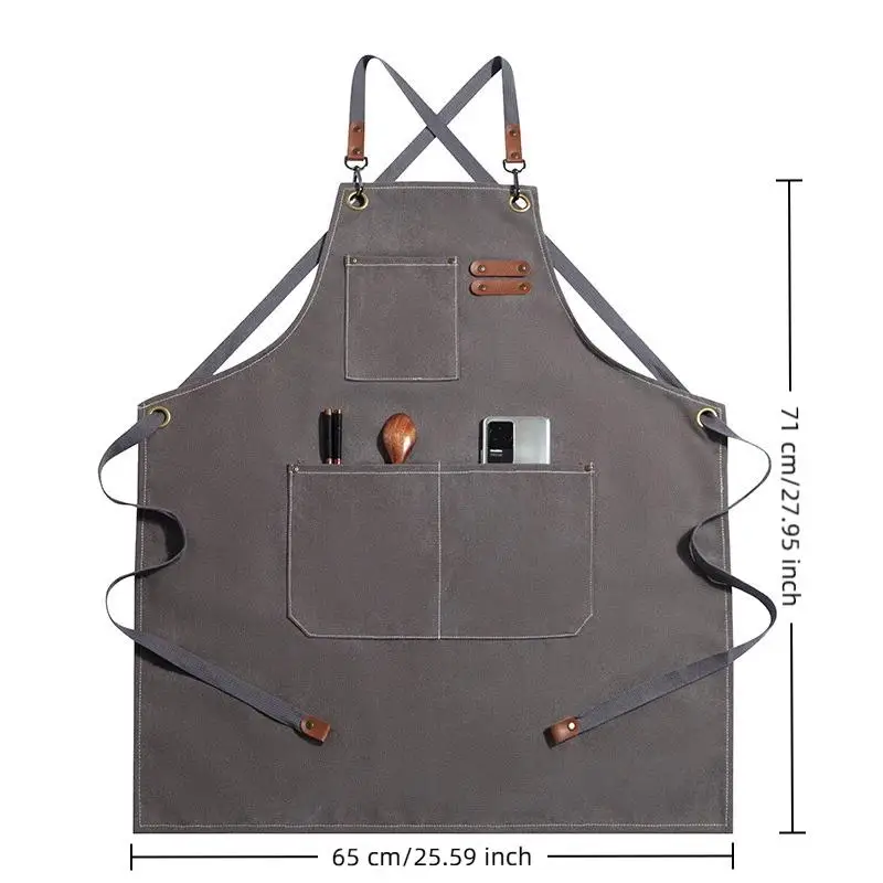 {CC44} 1 Delantal de Cocina de Lona para Mujer y Hombre, Delantal de Trabajo para Chef, para Parrilla, Restaurante, Bar, Tienda, Cafeterías, Salones de Belleza y Uñas, Uniforme