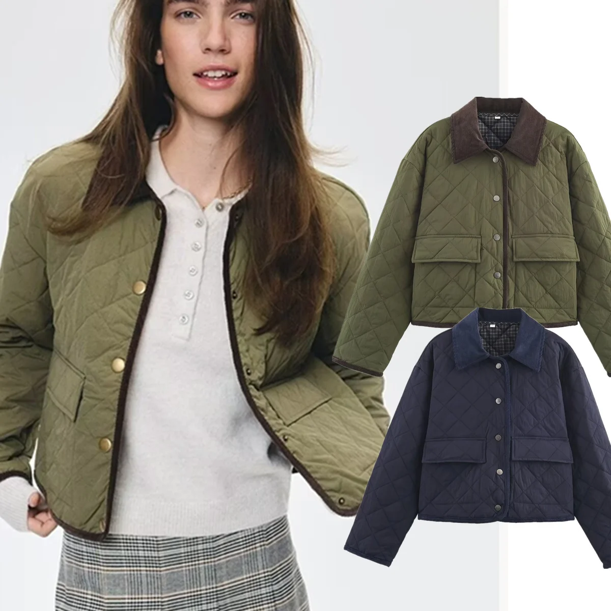 

Dave&Di Women's Jacket Woman Clothes Tops High Street Fashion Girls Corduroy Jacket Short Parka Coat Women