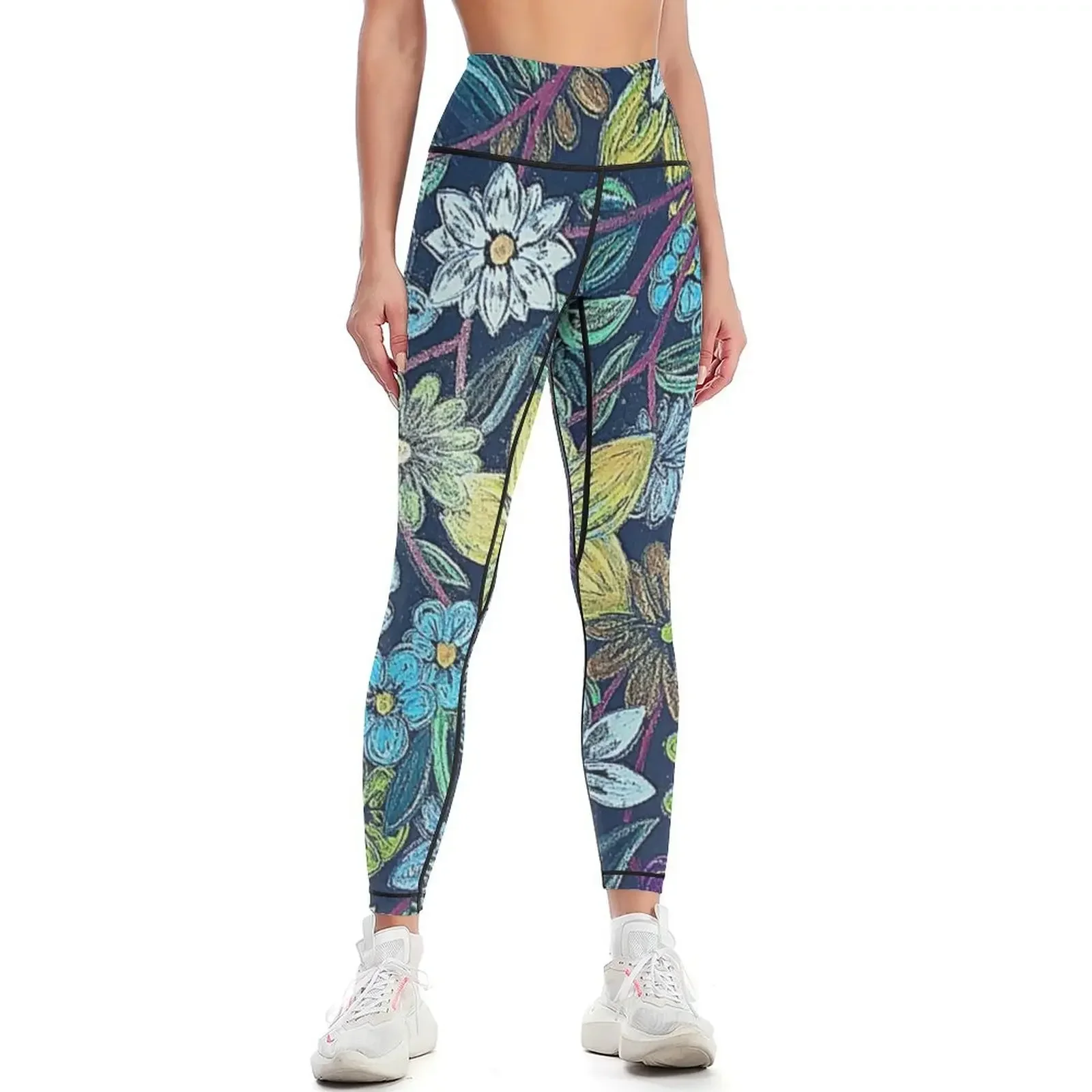 

Flowers in Wax Crayon by Christie Olstad Leggings active wear Jogger pants workout clothes for sport pants Womens Leggings