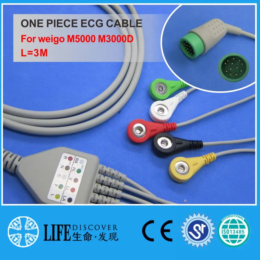 

Compatible with 12PIN weigo M5000 M3000D Patient ECG monitor 3/5 lead cable and electrode connector of Snap/Clip,AHA OR IEC