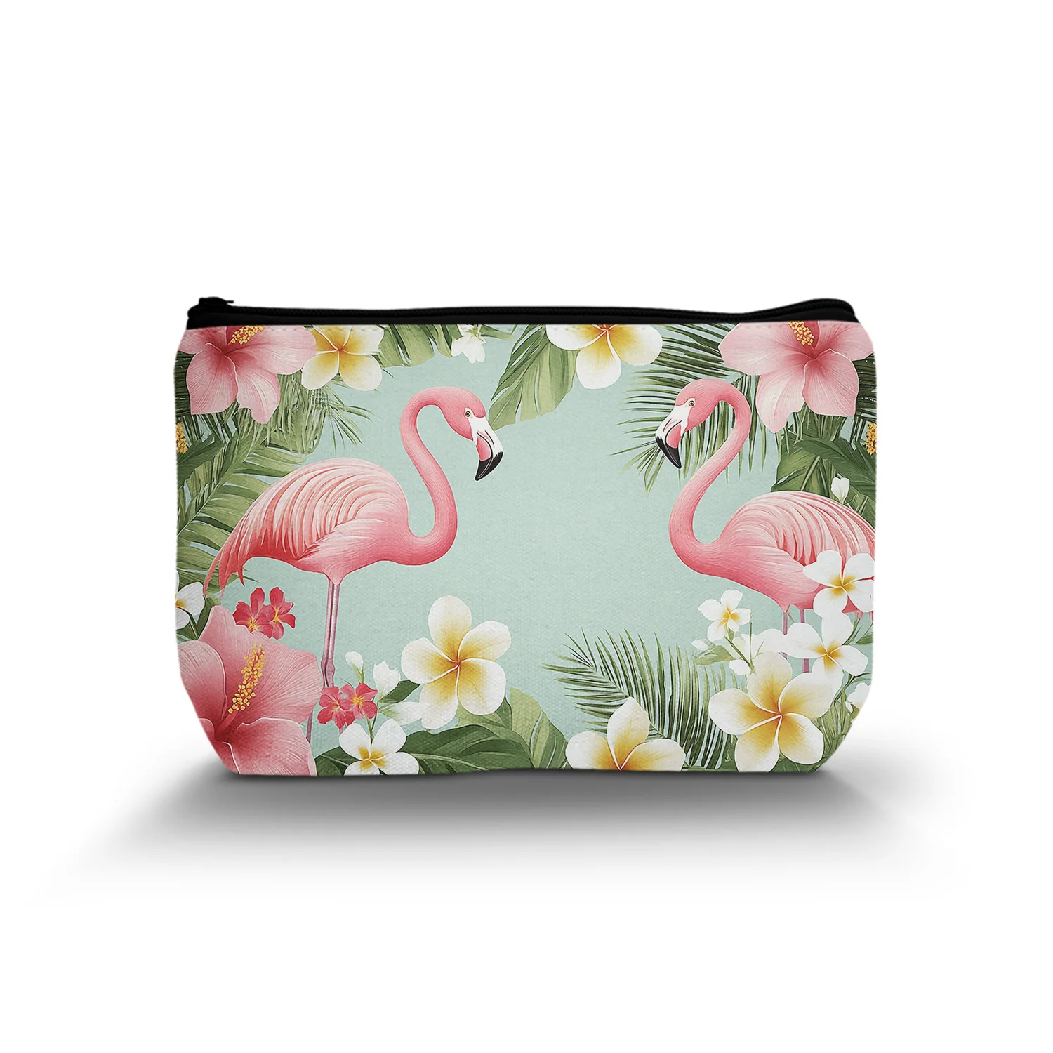 1Pc Cute Tropical Flamingo Portable Cosmetic Bag With Zipper Best Gift For Friends With Beautiful Floral Pattern