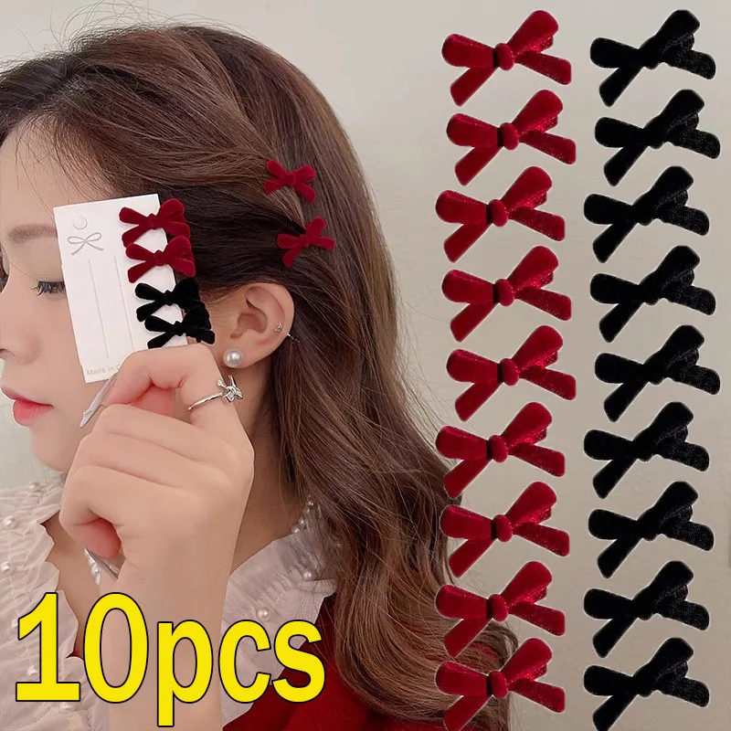 Mini Red Velvet Bow Hair Clips for Girls Sweet Candy Color Velvet Small Bow Knot Hairpins Hairgrips Barrette Hair Accessories