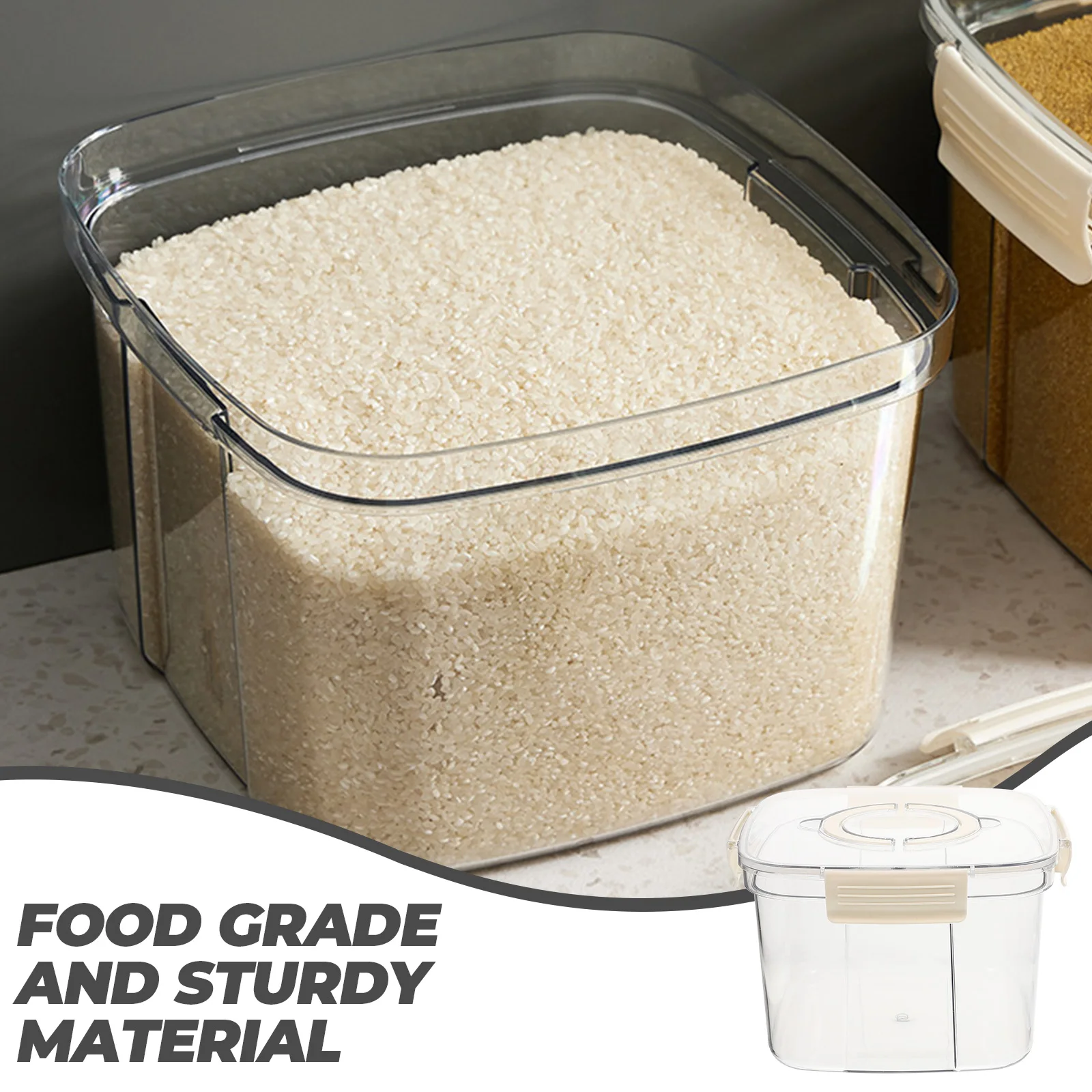 

1pcs Rice Storage Container Airtight Kitchen Container With Scoop Transparent Design Food Grade Large Capacity Storage
