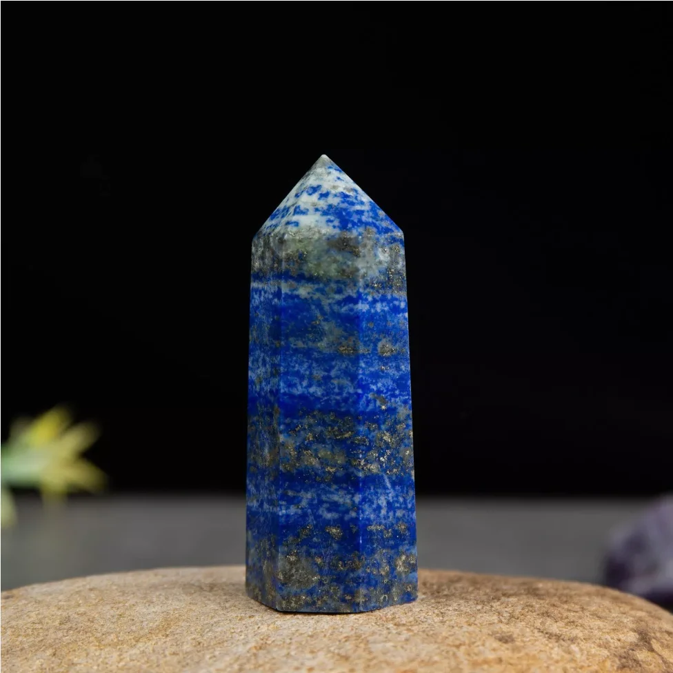 Natural Lapis Lazuli Healing Crystal Wands Reiki Obelisk Tower Top Point Decor